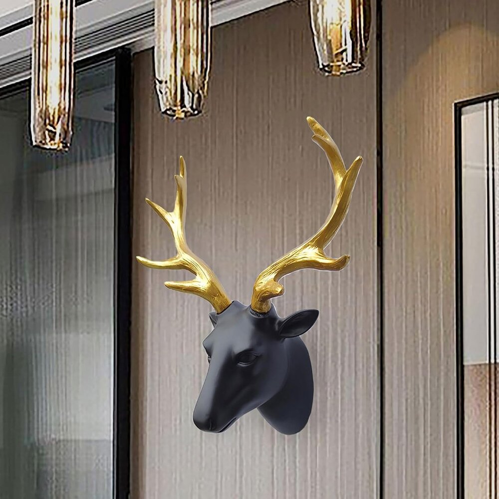Wall sculpture resin deer head gold antler faux decor